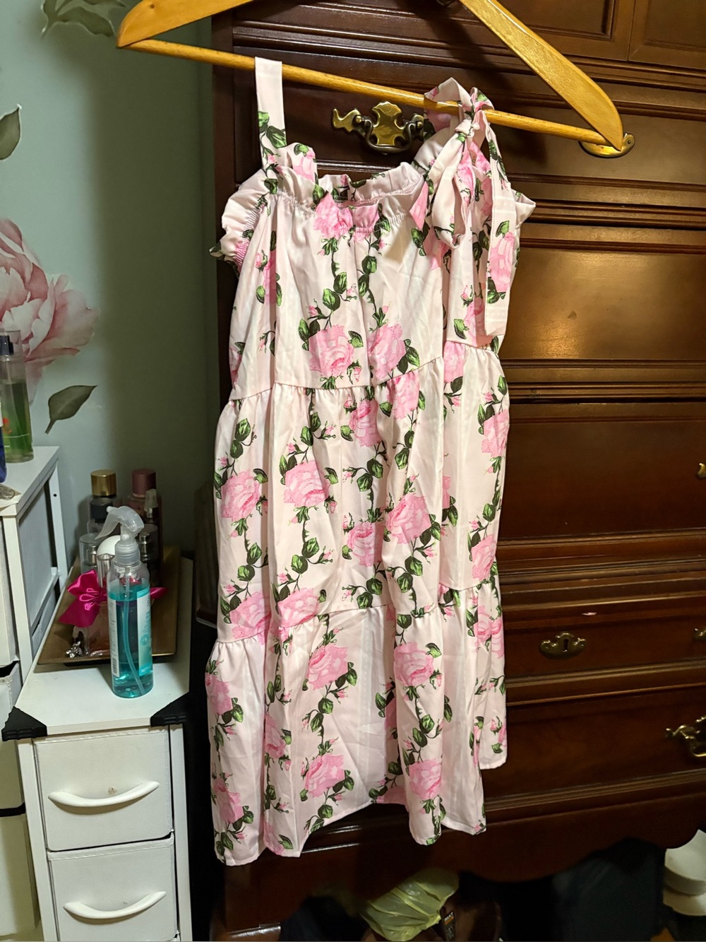 Pink Floral Tie-Shoulder Maxi Dress